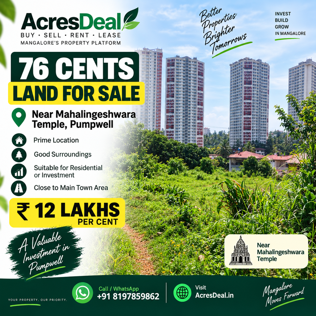 76 cents residential land for sale in pumpwell behind northernsky city mangalore