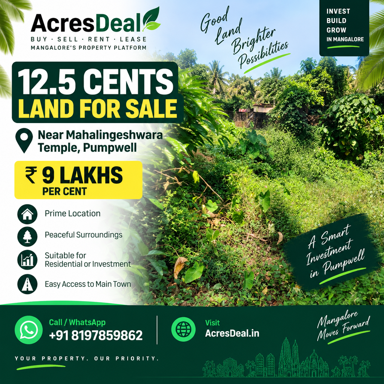 12.5 cents land available for sale behind northernsky city pumpwell mangalore 
